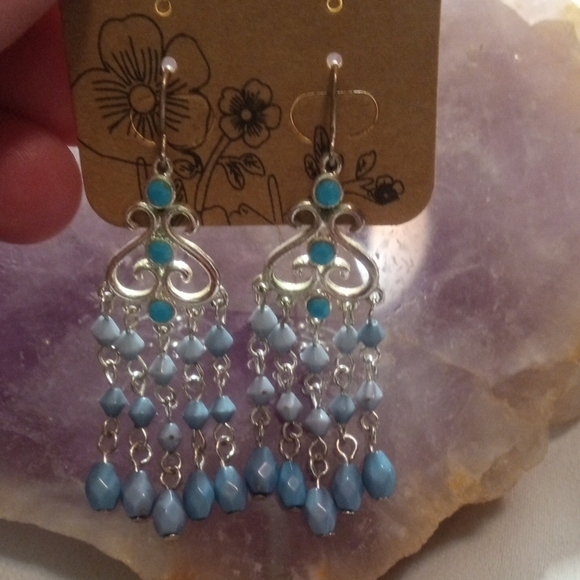 Elegant Teal Chandelier Earrings - Picture 2 of 7